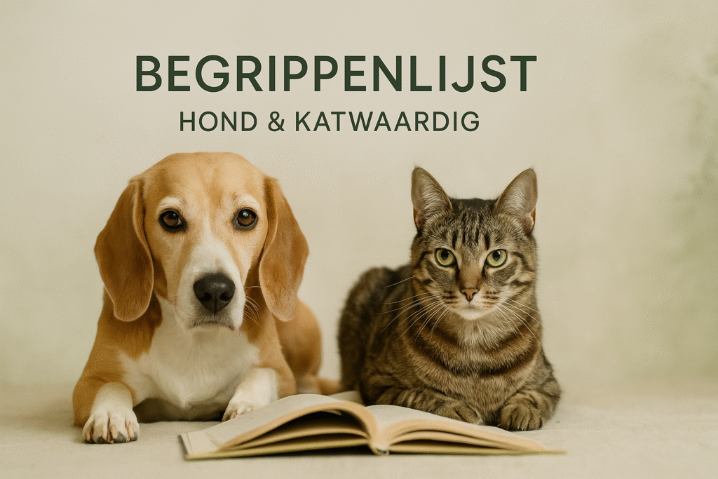 Hond en kat samen naast een open boek – symbool voor kennis over natuurlijke voeding.